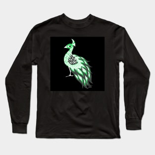 magical peacock bird in jade green ecopop art zentangle Long Sleeve T-Shirt